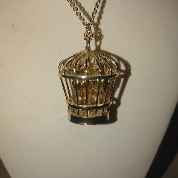 Kate Spade Gold Tone Birdcage Pendant Necklace Chain 32 Inch Drop Length - Picture 10 of 10